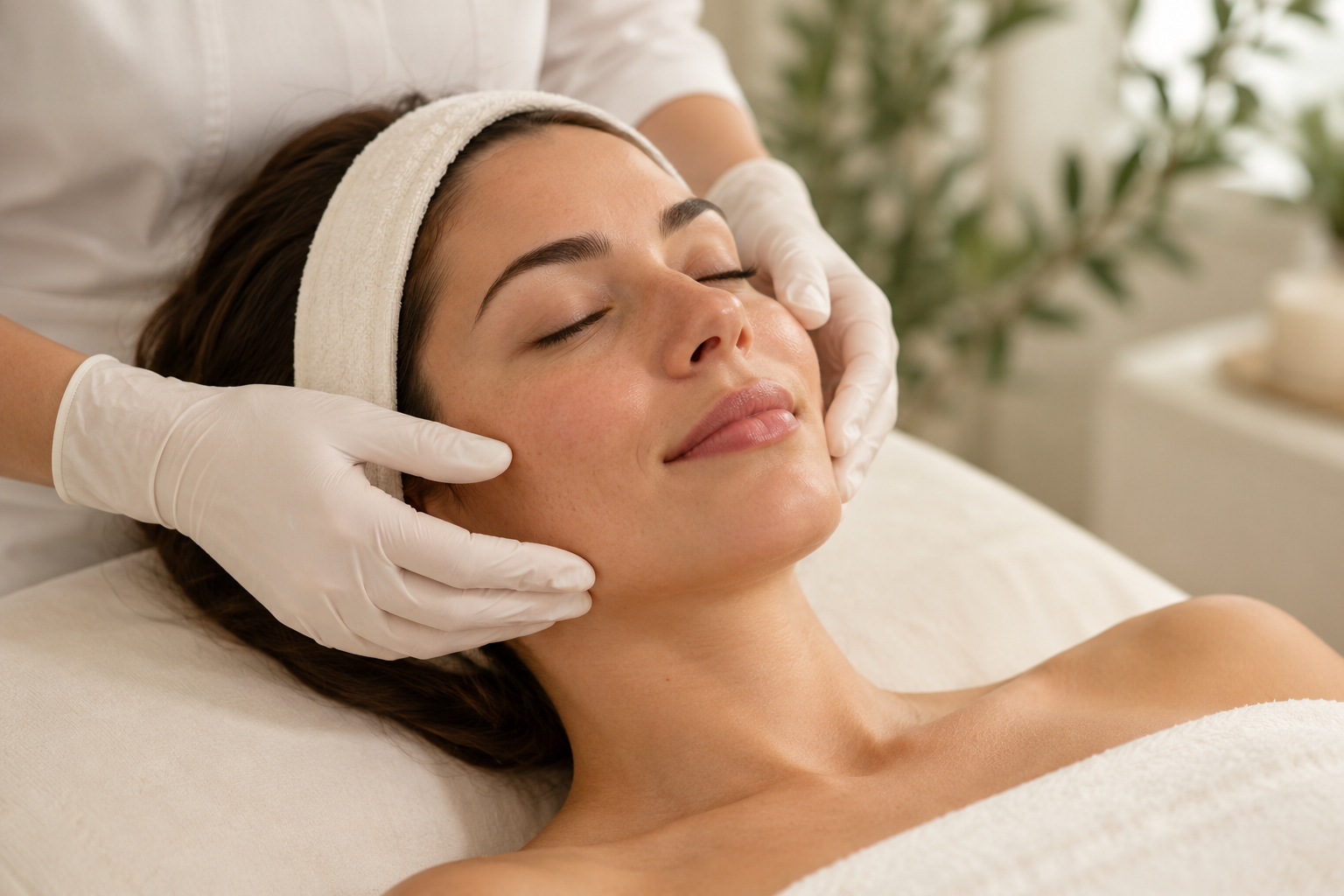 Imagem ilustrativa de cuidado facial com avaliação suave da pele